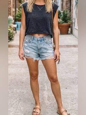 Free People We The Free black sleeveless crop top exposed seams distressed M
